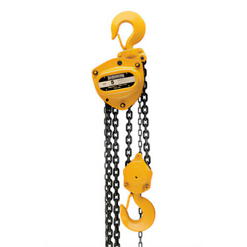 Harrington® CB030-20 Manual Chain Hoist, 1-11/16 in Hook Opening, 6,000 lb Load, 20 ft Lift, 20 in Minimum Hook, Yellow, 3 ton