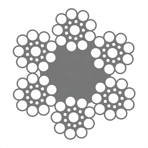HSI® 5/16 in, Wire Rope, 6x19, Seale Filler Wire, EIPS, Right Regular Lay, Fiber Core, Bright, Import, Per Foot
