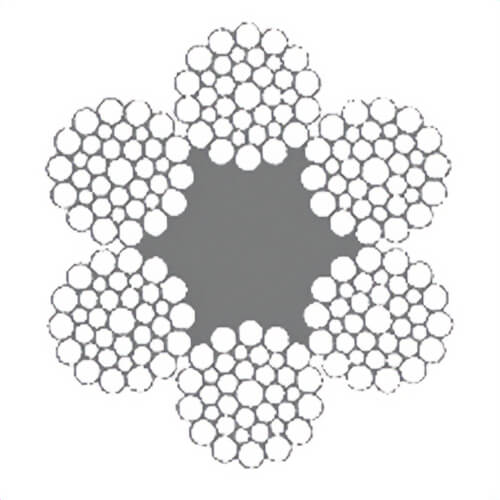 HSI® 7/16 in, Wire Rope, 6x37, Seale Filler Wire, EIPS, Right Regular Lay, Fiber Core, Bright, Import, Per Foot