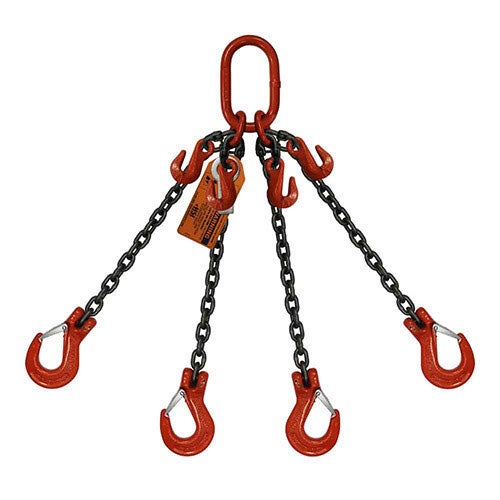 HSI® Quad Leg Chain Sling, Adjustable Type A, 1/2 in dia, 15 ft Length, Oblong Link to Sling Hook Ends, 39,000 lb WLL