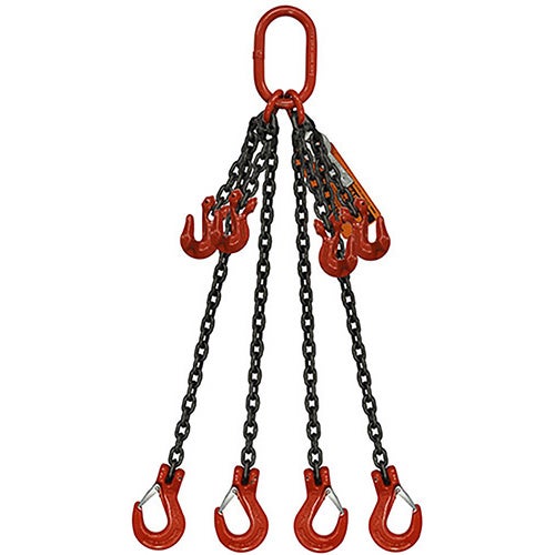 HSI® Quad Leg Chain Sling, Adjustable Type B, 1/2 in dia, 15 ft Length, Oblong Link to Sling Hook Ends, 39,000 lb WLL