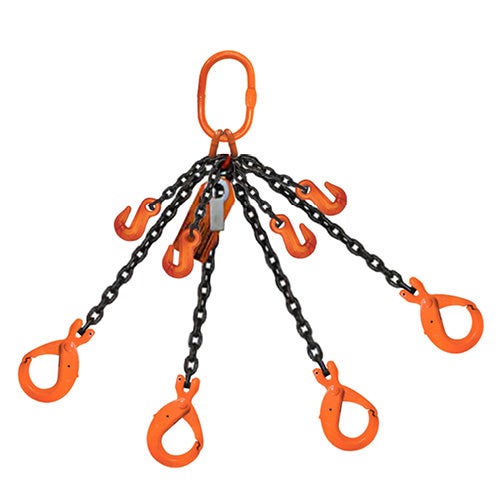 HSI® Quad Leg Chain Sling, Adjustable Type B, 9/32 in dia, 16 ft Length, CM® Oblong Link to Sling Hook Ends, 11,200 WLL