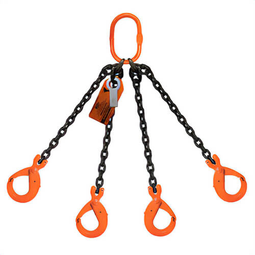 HSI® Quad Leg Bridle Chain Sling, 3/4 in dia, 18 ft L, CM® Oblong Link to Latchlok® Hook Ends, 91,700 lb Working Load Limit