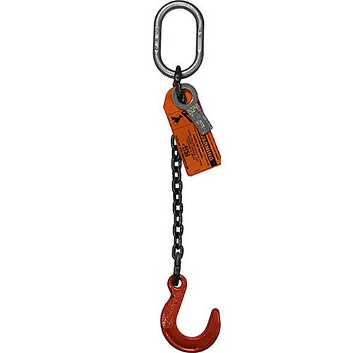 HSI® Single Leg Chain Sling, 1/2 in dia, 15 ft Length, Oblong Link to Foundry Hook Ends, 15,000 lb Working Load Limit