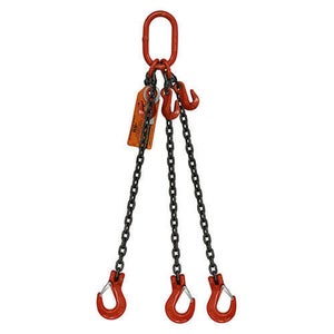 HSI® Triple Leg Chain Sling, Adjustable Type A, 1/2 in dia, 15 ft Length, Oblong Link to Sling Hook Ends, 39,000 lb WLL