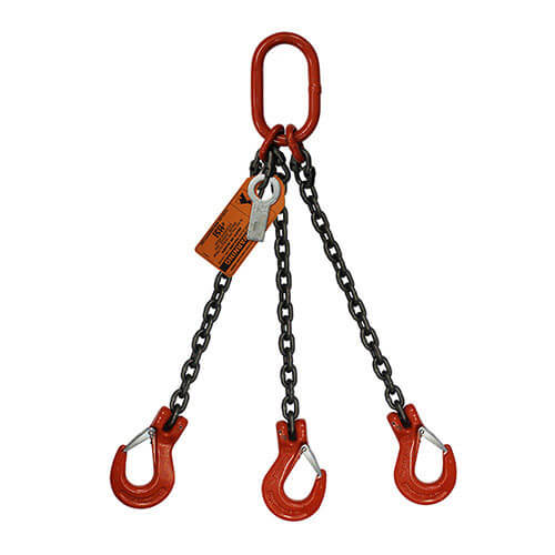 HSI® Triple Leg Bridle Chain Sling, 3/8 in dia, 15 ft Length, Oblong Link to Sling Hook Ends, 22,900 lb Working Load Limit