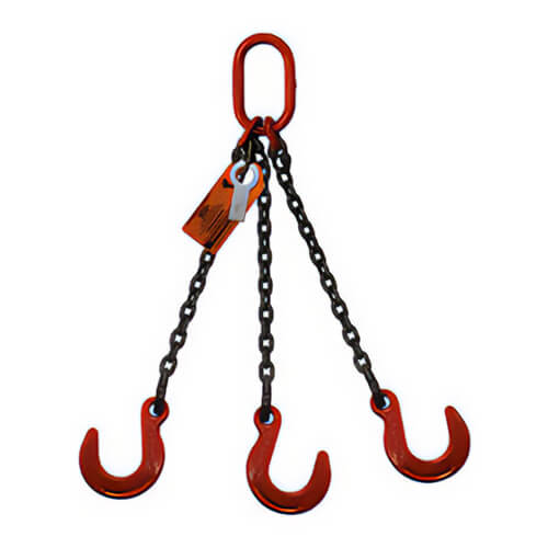 HSI® Triple Leg Chain Sling, 3/8 in dia, 15 ft Length, Oblong Link to Foundry Hook Ends, 22,900 lb Working Load Limit