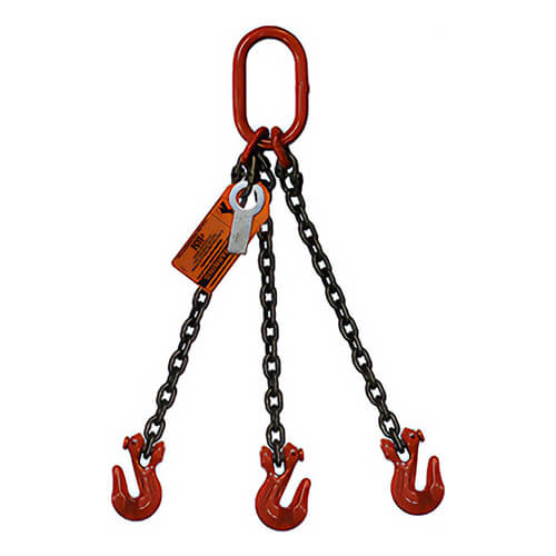 HSI® Triple Leg Chain Sling, 3/8 in dia, 15 ft Length, Oblong Link to Grab Hook Ends, 22,900 lb Working Load Limit