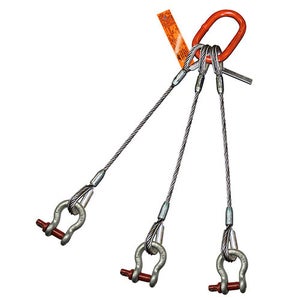 HSI® Three Leg Wire Rope Sling, 9/16 in dia, 26 ft L, Screw Pin Anchor Shackle Ends, 8.3 ton Capacity, Domestic