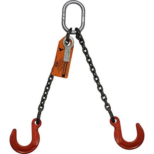 HSI® Double Leg Bridle Chain Sling, 1/2 in dia, 15 ft Length, Oblong Link to Foundry Hook, 26,000 lb Working Load Limit