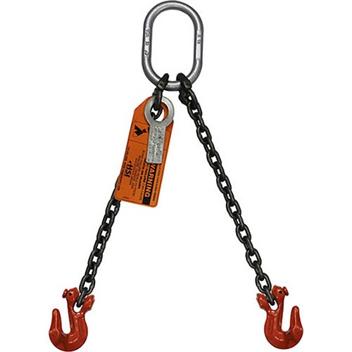 HSI® Double Leg Bridle Chain Sling, 1/2 in dia, 15 ft Length, Oblong Link to Grab Hook Ends, 26,000 lb Working Load Limit