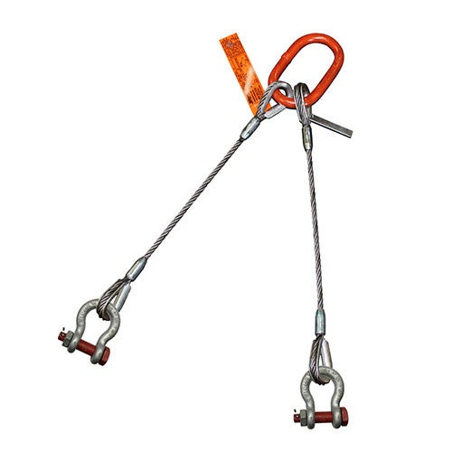 HSI® Two Leg Wire Rope Bridle Sling, 9/16 in dia, 12 ft L, Bolt Anchor Shackle Ends, 5.5 ton Capacity, Domestic