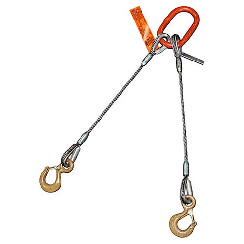HSI® Two Leg Wire Rope Bridle Sling, 3/8 in dia, 3 ft L, Eye Hook Ends, 2.5 ton Capacity
