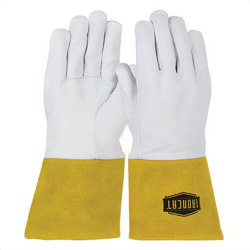 PIP® 6141/XL Ironcat® Welding Gloves, Extra-Large, Premium Top Grain Kidskin Leather, Off-White, Unlined Lining, Gauntlet Cuff