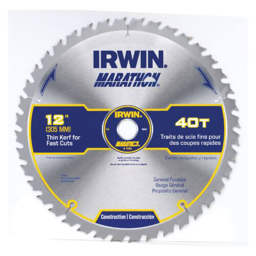 Irwin® Marathon® 14080 Construction Series General Purpose Miter/Table Circular Saw Blade, 12 in dia, 1 in Arbor, 40 Teeth