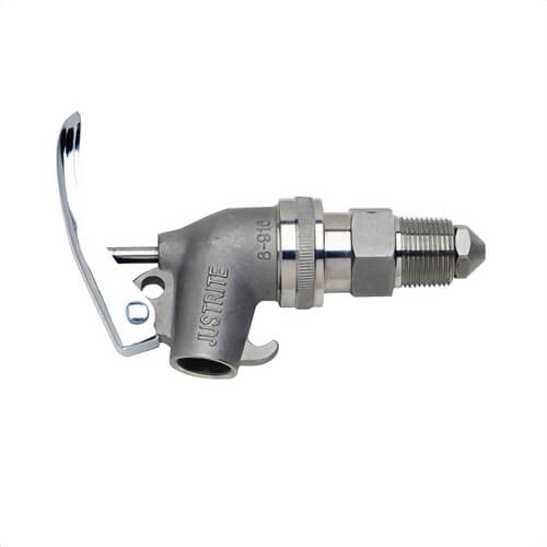 Justrite® 08916 Safety Drum Faucet, 0.8125-27 UNS 2B Inlet, PTFE Seal, Adjustable Closure, SS Body