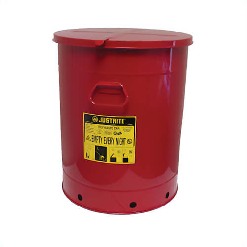 Justrite® 09710 Hand Operated Oily Waste Can, 21 gal Capacity, 18-3/8 in dia x 23.438 in H, Steel, Red