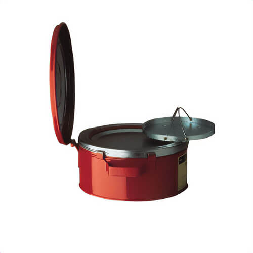 Justrite® 10370 Bench Can with Basket, 1 gal Capacity, 9-3/8 in dia x 4-1/2 in H, Galvanized Steel, Red