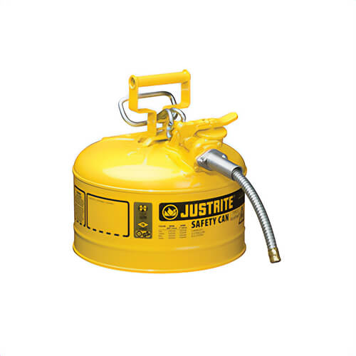 Justrite® 7225220 AccuFlow™ Type II Safety Can with 5/8 in OD x 9 in L Metal Hose and Stainless Steel Flame Arrester