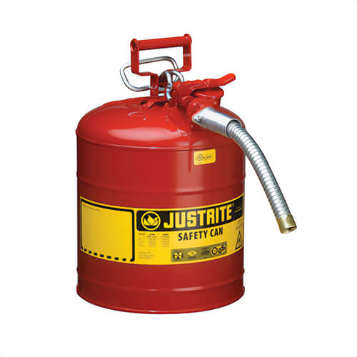 Justrite® AccuFlow™ 7250130 Type II Safety Can with 1 in OD x 9 in L Metal Hose and SS Flame Arrester, 5 gal Capacity