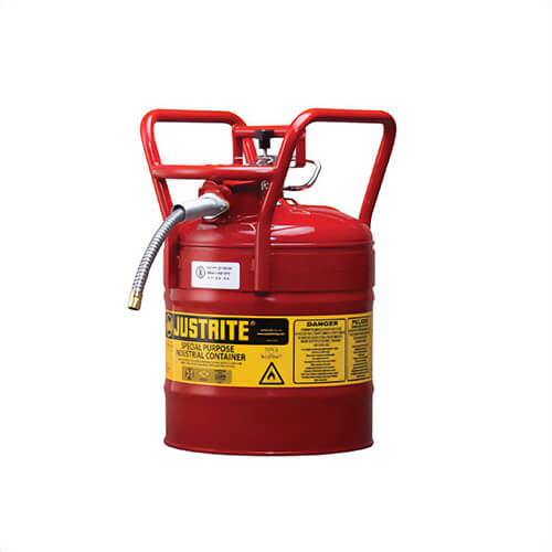 Justrite® AccuFlow™ 7350110 Type II Safety Can, 5 gal Capacity, 11-3/4 in dia, 18.52 in H, Steel, Red, FM/CARB Approved, D.O.T, HM-181 and OSHA Approved