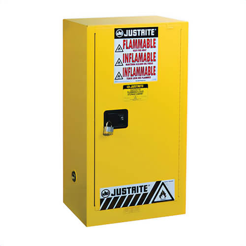 Justrite® 891520 Sure-Grip® EX Compact Flammable Safety Cabinet, 15 gal Capacity, U-Loc™ Handle, Self-Close Door, 1 Door