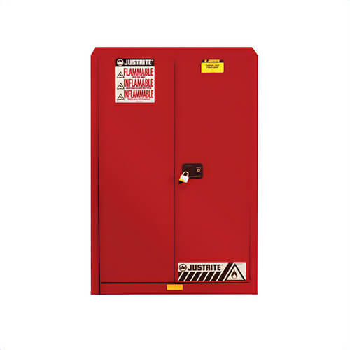 Justrite® 894511 Sure-Grip® EX Standard Combustible Safety Cabinet, 60 gal Capacity, U-Loc™ Handle, 65 in H x 43 in W x 18 in D