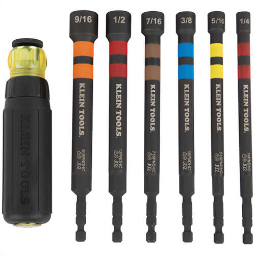 Klein® 32950 Hollow Magnetic Color-Coded Ratcheting Power Nut Driver, 6 Sizes, 7 pc
