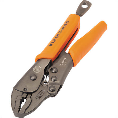 Klein® 38601 Curved Jaw Locking Pliers, Molded Grip Finish, Steel, Orange/Black, 3.43 in Handle, 1.9 in Jaw Capacity, 7 in