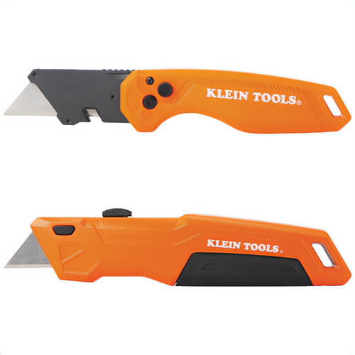 Klein® 44312 Folding and Slide Out Utility Knife Set, 2 pc, Plastic, Aluminum, Orange, Locks at 135° and 180°