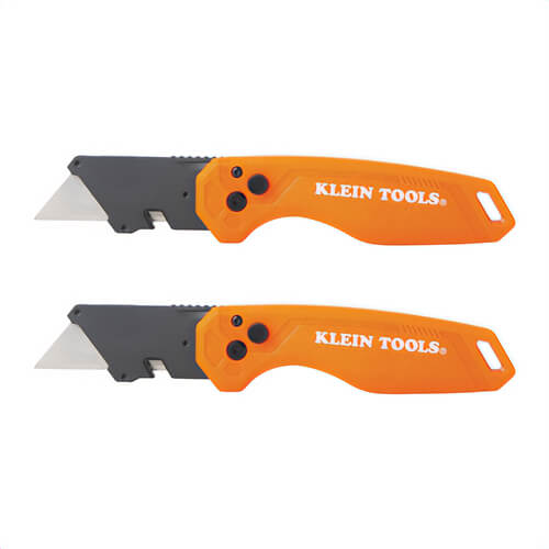 Klein® 44313 Folding Utility Knife Set, Plastic, Orange, 2.4 in x 1 in Blade, 2 pk