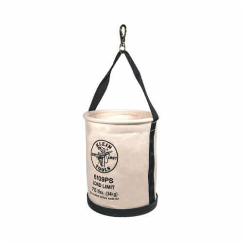 Klein® 5109PS Wide Opening Straight Wall Bucket with Pocket, 12 in dia, 15 in H, 1 Pocket, #6 Canvas, 75 lb Capacity, Natural