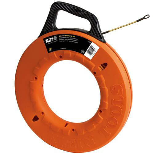 Klein® 56056 Multi-Groove Non-Conductive Fish Tape, 3/16 in W Tape, 200 ft L Tape, Round Profile, Fiberglass Tape, Black/Orange
