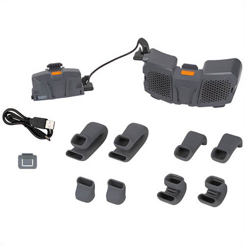 Klein® 60155 Cooling Fan for Hard Hat and Safety Helmet, PC/ABS/TPE, 3.7V, 1-Battery, 2-Speed, Gray, 6.2 L x 2.8 H x 3 W in