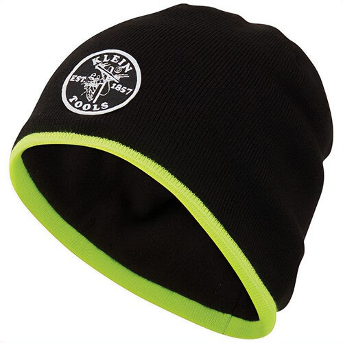 Klein® 60391 Knit Beanie with Fleece Lining, Universal, Black/Hi-Viz Yellow, Dry Acrylic/Polyester/Polyolefin