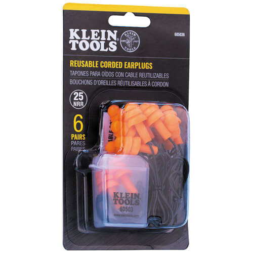 Klein® 605036 Corded Earplugs, 6 Pair Pack