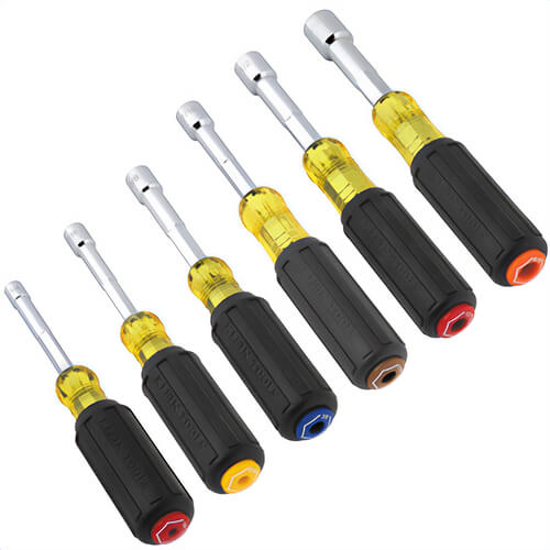 Klein® 65456MAG Color-Coded Magnetic Hollow-Shaft Heavy-Duty Nut Driver Set, Alloy Steel, 1/4 in, 5/16 in, 3/8 in, 7/16 in, 1/2 in , 9/16 in, 6 pc