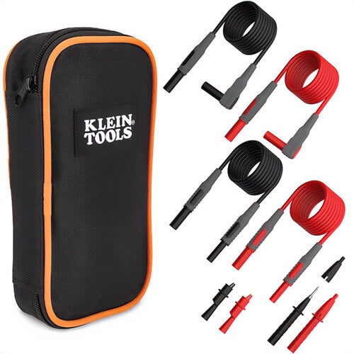 Klein® 69483 Meter Accessory Extension Kit, 9 pc, Includes: (2) Right-Angle Leads, (2) Lead Extenders, (2) Lead Heads, (2) Alligator Clips, and Case