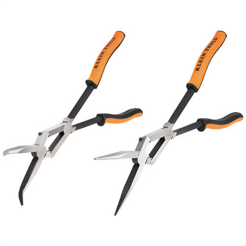 Klein® 71402 Long Reach Needle Nose and Bent Nose Pliers Set, Steel, 13 in, 2 pc