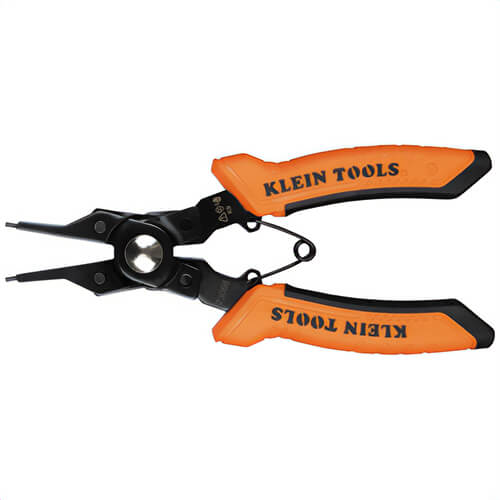 Klein® 73066 Interchangeable 6-in-1 Snap Ring Pliers, Smooth Jaw, Molded Grip, Pivot Joint, Steel, Orange/Black, 4 in Handle