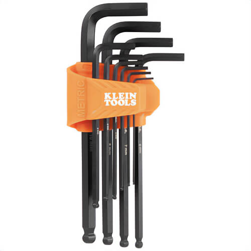 Klein® BLS10M Standard Long Ball-End Hex Key Set, Metric, CR-V Steel, Orange, 10 pc