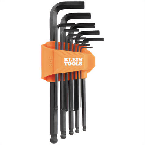Klein® BLS12 L-Style Ball-End Hex Key Wrench Set, SAE, Orange, CR-V Steel, 12 pc