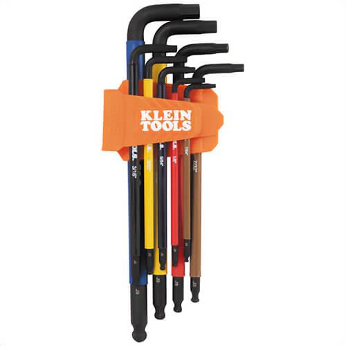 Klein® BLS9 Color-Coded Extra-Long L Style Hex Key Caddy Set, SAE, Orange, 9 pc
