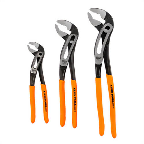 Klein® D5053KIT Classic Klaw™ Pump Pliers Set, Plastic-Dipped, Induction Hardened Steel, Orange, 3 pc