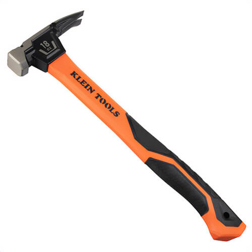 Klein® H80918 Smooth Face Fiberglass Hammer, Smooth Face, Fiberglass/Steel, Black/Orange, 18 oz