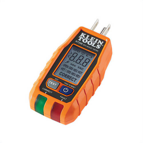 Klein® RT250 GFCI Receptacle Tester with LCD, 135 VAC, CAT II 135 V