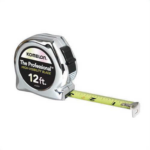 Komelon® 412HV The Chrome Professional™ Measuring Tape, Imperial, 12 ft Blade Length, 5/8 in Blade Width, Steel Blade