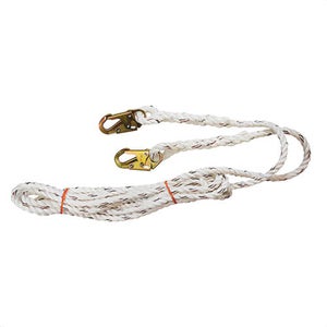 Liberty Line® 25 ft Rope Grab and Vertical Lifeline, White Polydac Rope, Snap Hook Ends, FAL28012