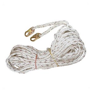 Liberty Line® 200 ft Rope Grab and Vertical Lifeline, White Polydac Rope, Fall Arrest, Snap Hook Ends, FAL28015