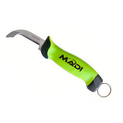 MADI FBSK-2S Fixed Blade Safety Blade Skinning Knife, Ergonomic, Rubber Grip, High-Grade Stainless Steel, Hi-Viz Green